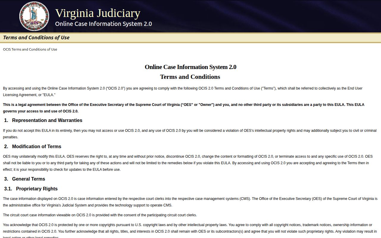 Virginia OCIS court case lookup for Rockbridge County booking outcomes